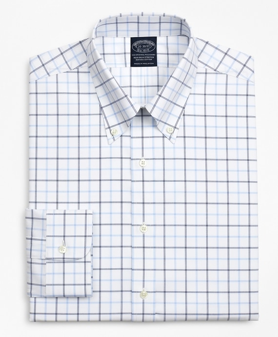 Stretch Big & Tall Dress Shirt, Non-Iron Poplin Button-Down Collar Double-Grid Check