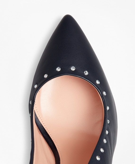 Rhinestone-Studded Leather Slingback Pumps