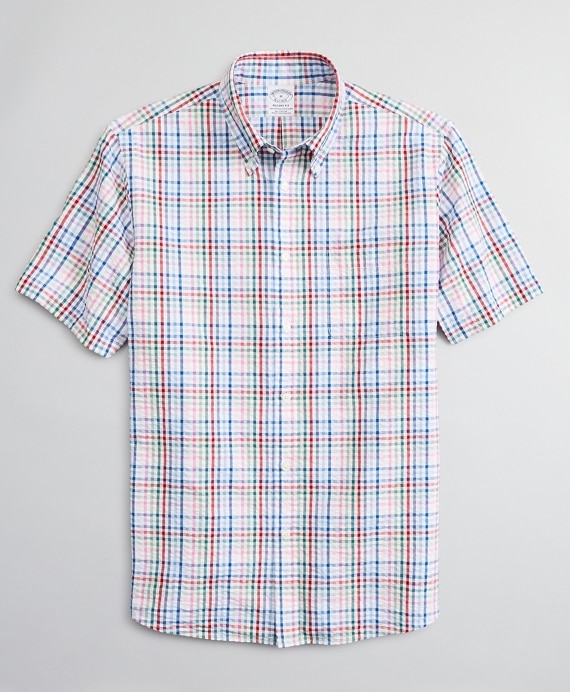 Regent Fitted Sport Shirt, Seersucker Short-Sleeve Multi-Check