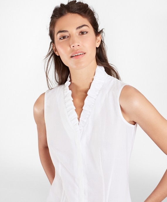 Non-Iron Supima® Cotton Dobby Ruffle-Collar Sleeveless Blouse