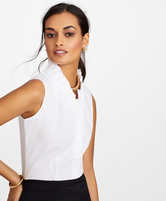 Non-Iron Stretch Supima® Cotton Sleeveless Ruffled Blouse