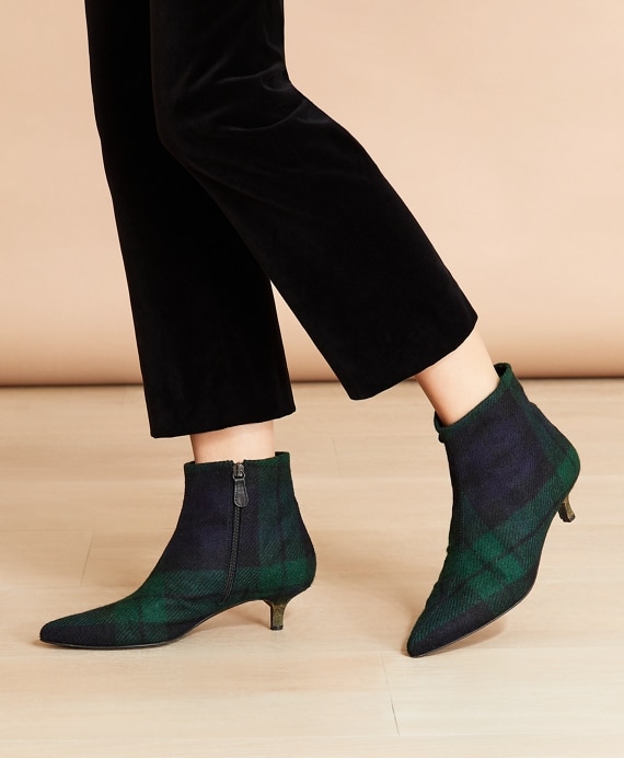 Black Watch Tartan Wool Kitten-Heel Ankle Boots