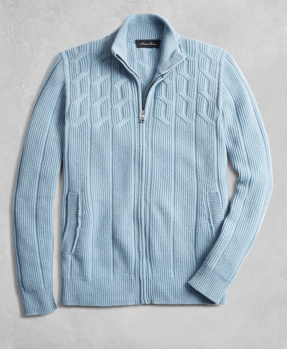 Golden Fleece® Cashmere Zip-Up Cable-Knit Sweater