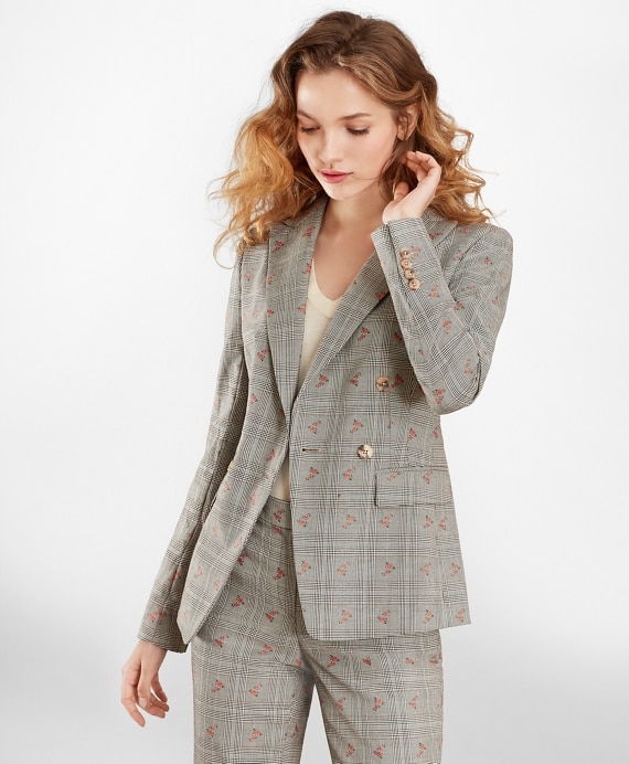 Petite Floral Glen Plaid Wool-Cotton Double-Breasted Jacket