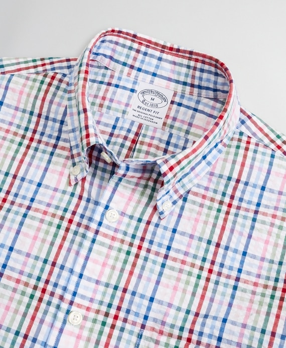 Regent Fitted Sport Shirt, Seersucker Short-Sleeve Multi-Check