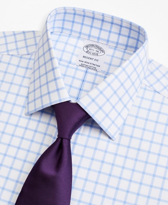 Stretch Regent Fitted Dress Shirt, Non-Iron Twill Ainsley Collar Grid Check