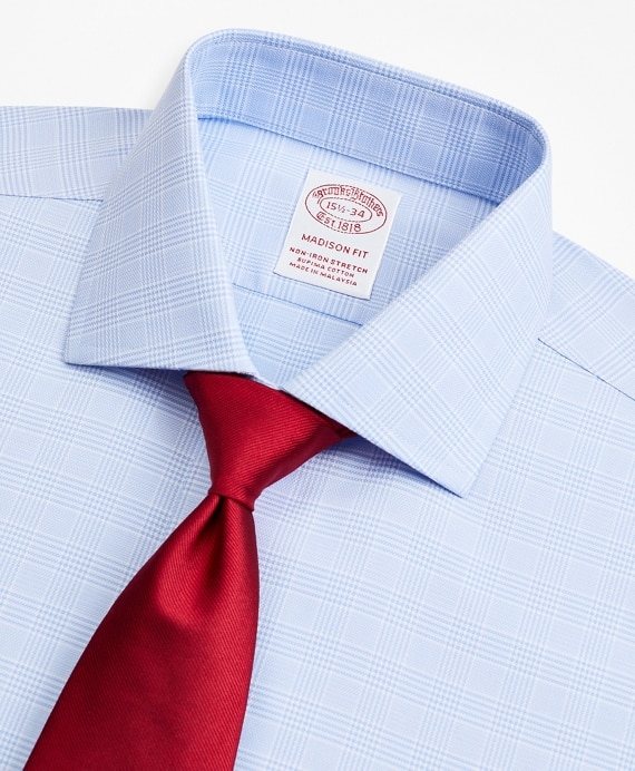 Stretch Madison Classic-Fit Dress Shirt, Non-Iron Royal Oxford English Collar Glen Plaid