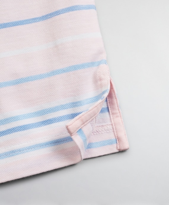 Slim Fit Cotton and Linen Slub Stripe Polo Shirt