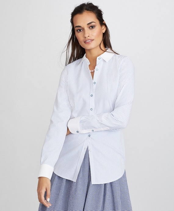 Non-Iron Striped Supima® Cotton Dobby Contrast-Collar Fitted Shirt