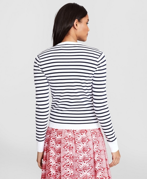 Floral-Beaded Striped Cardigan