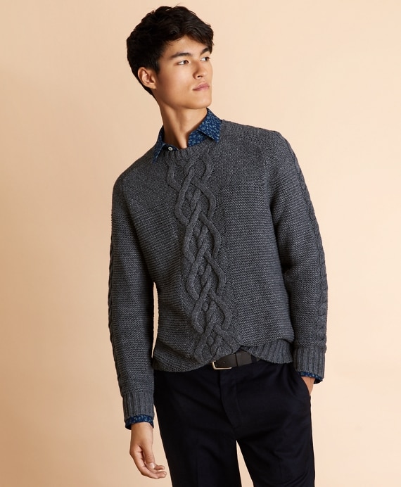 Textured Cable-Knit Crewneck Sweater