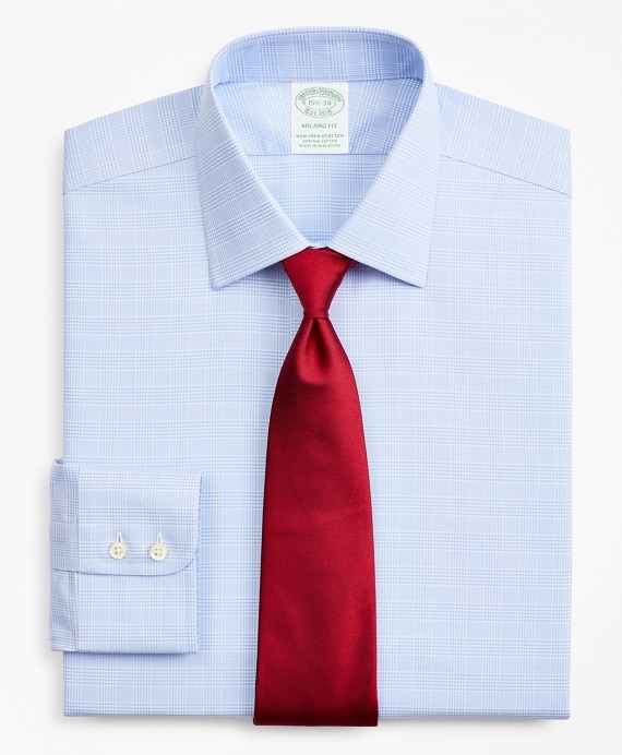 Stretch Milano Slim-Fit Dress Shirt, Non-Iron Royal Oxford Ainsley Collar Glen Plaid