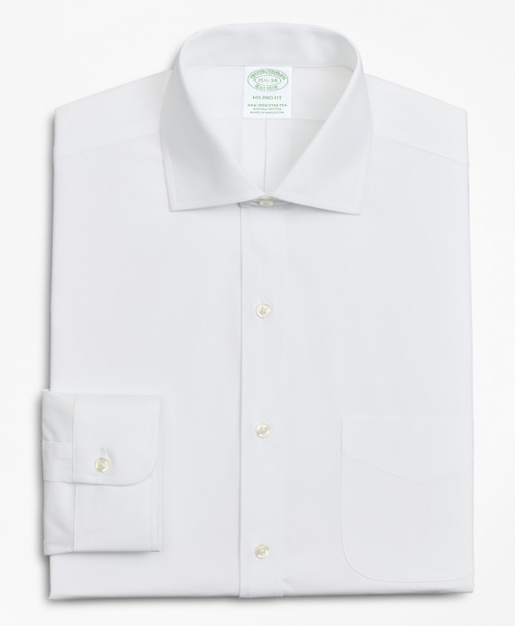 Stretch Milano Slim-Fit Dress Shirt, Non-Iron Poplin English Collar