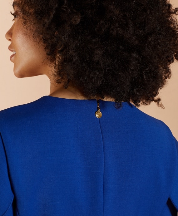 Flutter-Sleeve Wool-Blend Crepe Dress