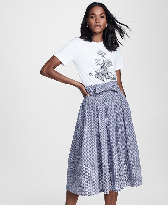 Gingham Seersucker Pleated Skirt