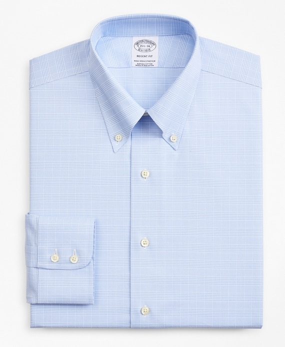 Stretch Regent Fitted Dress Shirt, Non-Iron Royal Oxford Button-Down Collar Glen Plaid