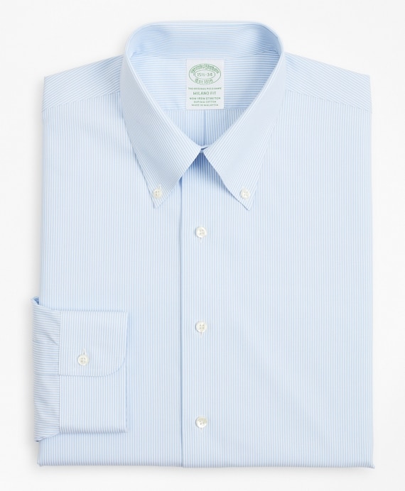Stretch Milano Slim-Fit Dress Shirt, Non-Iron Poplin Button-Down Collar Fine Stripe