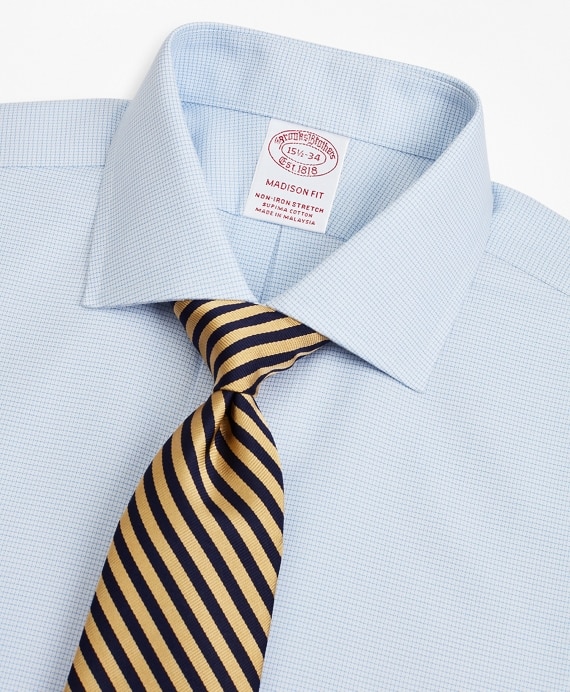Stretch Madison Classic-Fit Dress Shirt, Non-Iron Twill English Collar French Cuff Micro-Check