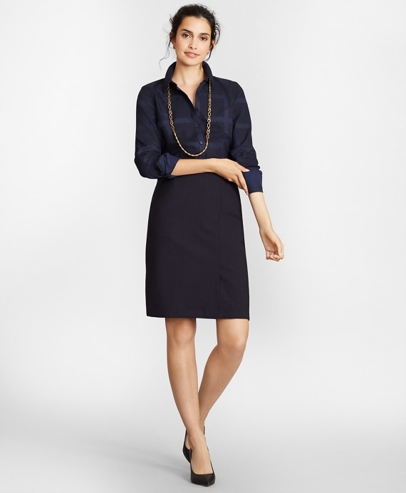 Pinstripe Stretch Wool Pencil Skirt