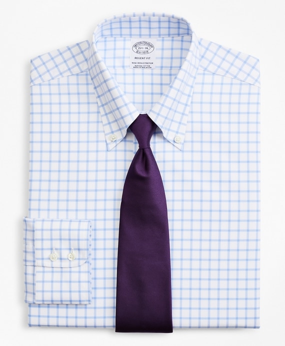 Stretch Regent Fitted Dress Shirt, Non-Iron Twill Button-Down Collar Grid Check