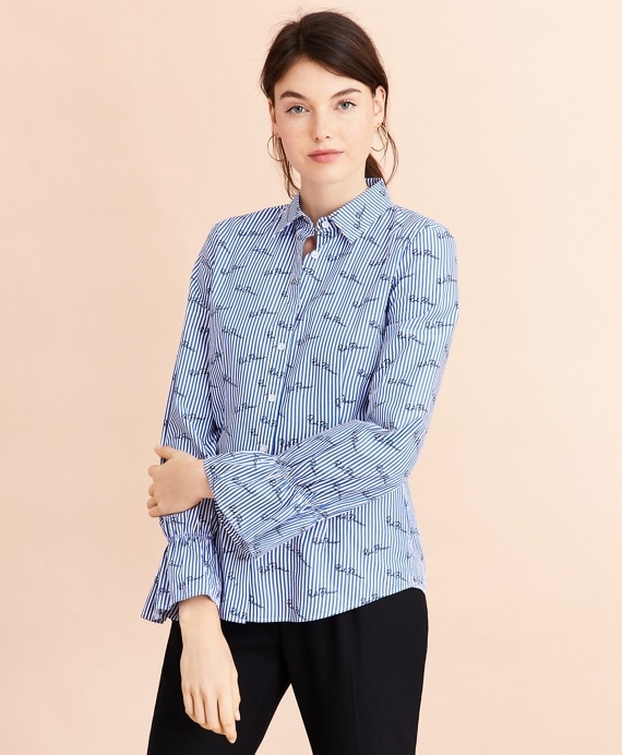 Logo-Print Striped Cotton Poplin Bell-Sleeve Shirt