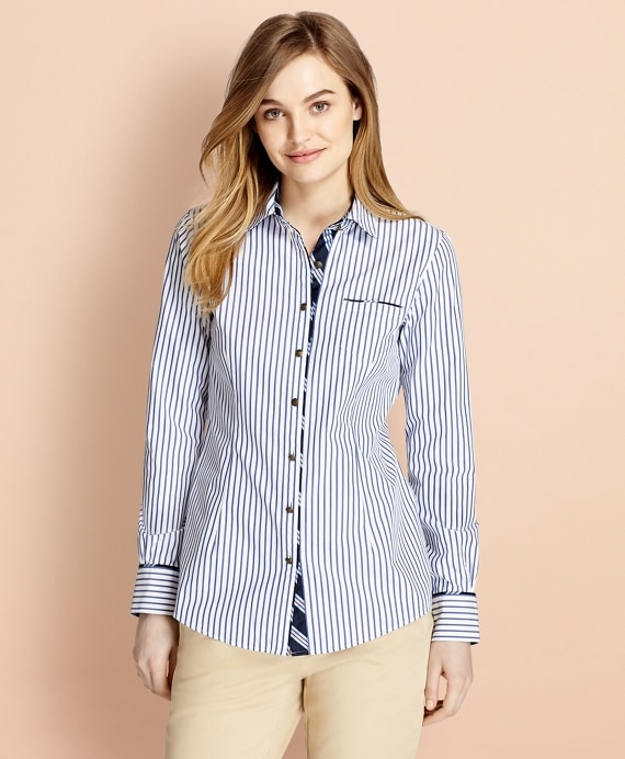 BB#1-Trimmed Nine-to-Nine Striped Stretch-Cotton Poplin Shirt