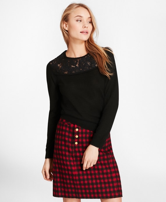 Lace-Yoke Wool Sweater