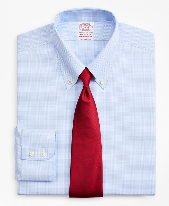 Stretch Madison Classic-Fit Dress Shirt, Non-Iron Royal Oxford Button-Down Collar Glen Plaid