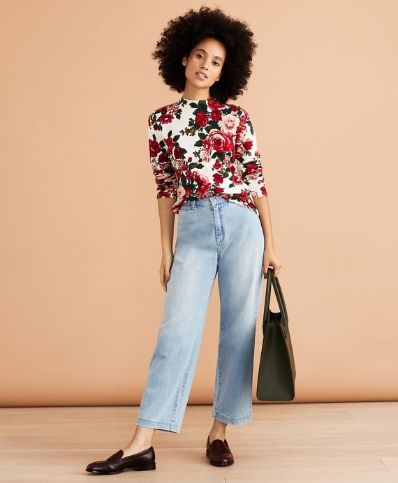 Floral-Print Cotton Sweater