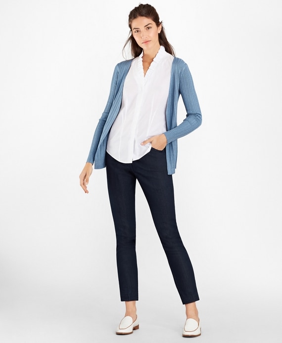 Petite Non-Iron Supima® Cotton Dobby Ruffle-Collar Sleeveless Blouse