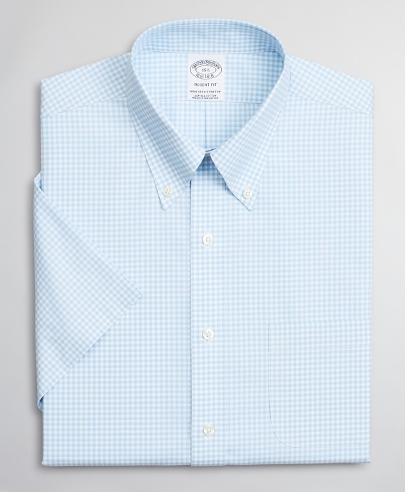 Stretch Regent Fitted Dress Shirt, Non-Iron Poplin Short-Sleeve Gingham