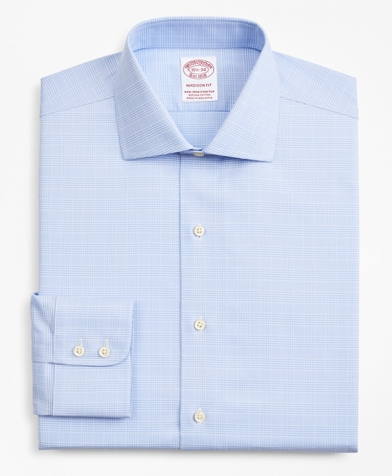 Stretch Madison Classic-Fit Dress Shirt, Non-Iron Royal Oxford English Collar Glen Plaid