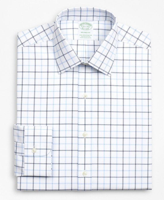 Stretch Milano Slim-Fit Dress Shirt, Non-Iron Poplin Ainsley Collar Double-Grid Check