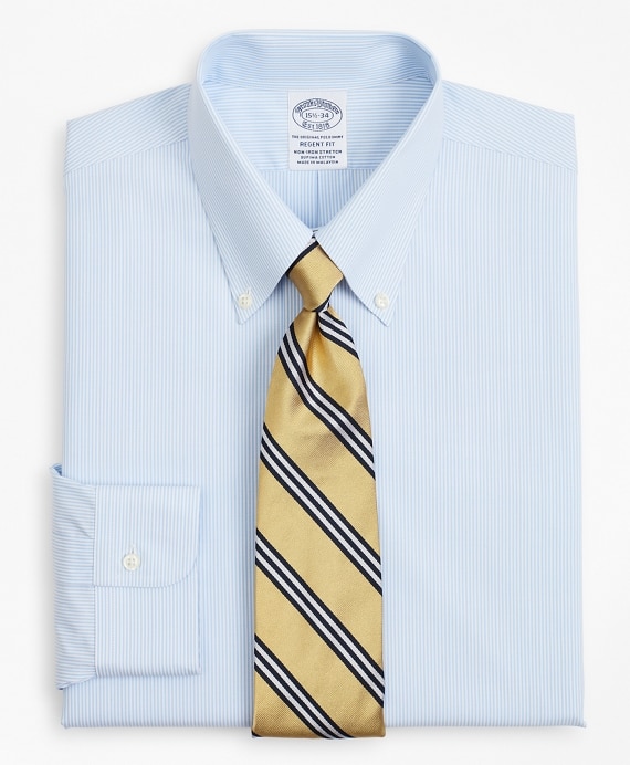 Stretch Regent Fitted Dress Shirt, Non-Iron Poplin Button-Down Collar Fine Stripe