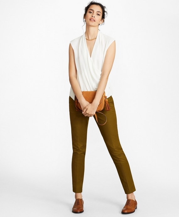 Draped Crepe Faux-Wrap Blouse