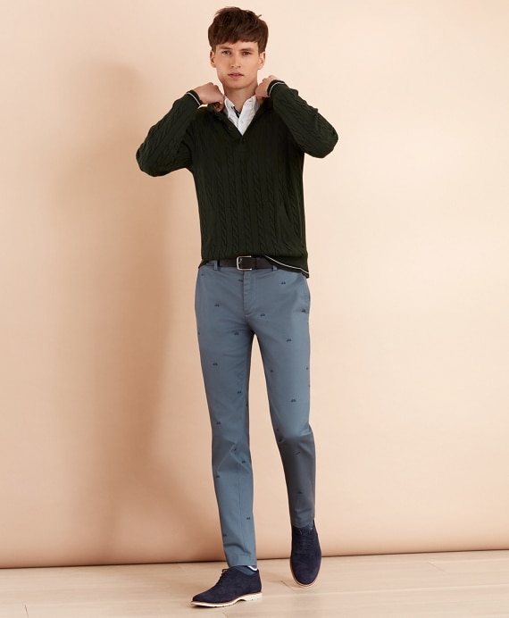 Bicycle-Print Cotton Twill Chinos