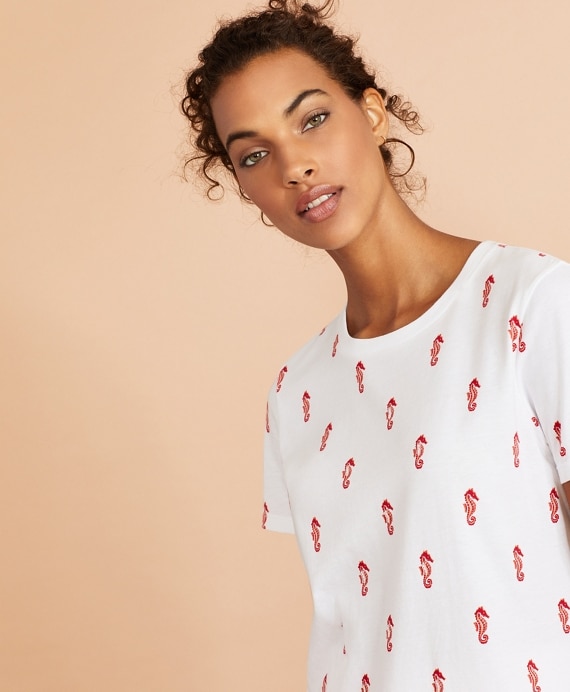 Sequined Seahorse-Print Cotton T-Shirt