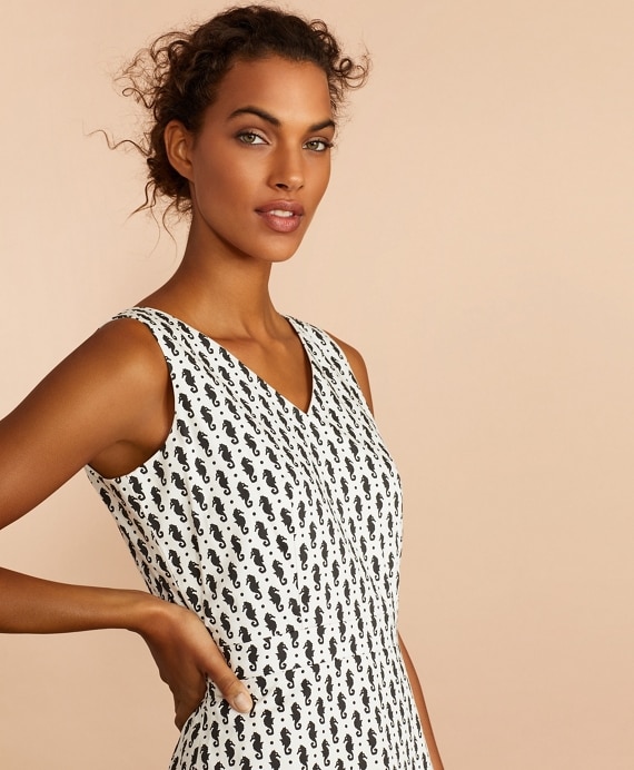 Seahorse-Print Stretch Cotton Sateen Sheath Dress