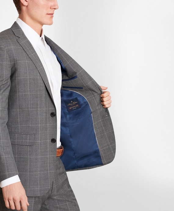 BrooksGate™ Milano-Fit Windowpane Wool Suit Jacket