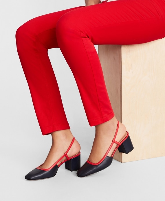 Two-Tone Leather Block-Heel Slingback Pumps