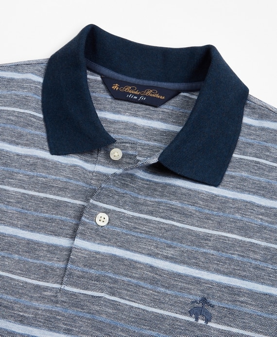 Slim Fit Cotton and Linen Stripe Polo Shirt