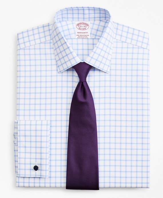 Stretch Madison Classic-Fit Dress Shirt, Non-Iron Twill Ainsley Collar French Cuff Grid Check