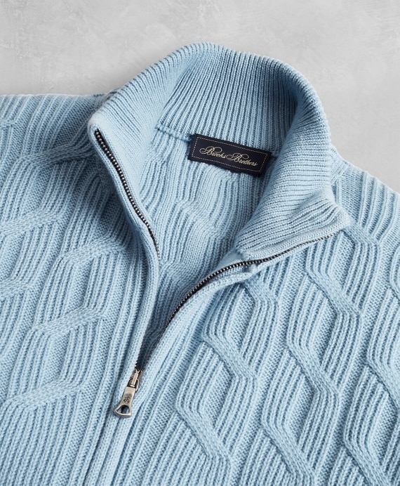 Golden Fleece® Cashmere Zip-Up Cable-Knit Sweater