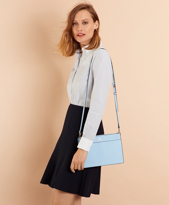 Lace-Yoke Striped Cotton Poplin Shirt