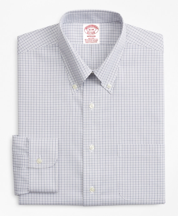 Stretch Madison Classic-Fit Dress Shirt, Non-Iron Grid Check