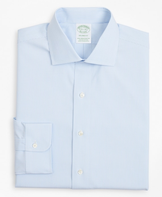 Stretch Milano Slim-Fit Dress Shirt, Non-Iron Poplin English Collar Fine Stripe