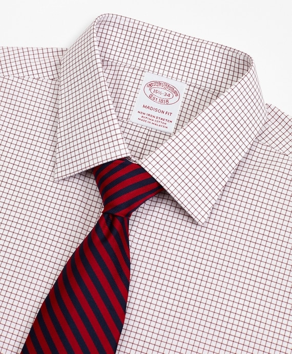 Stretch Madison Classic-Fit Dress Shirt, Non-Iron Poplin Ainsley Collar Small Grid Check