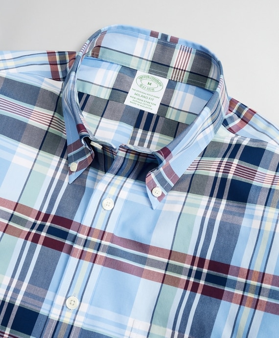 Stretch Milano Slim-Fit Sport Shirt, Non-Iron Multi-Plaid