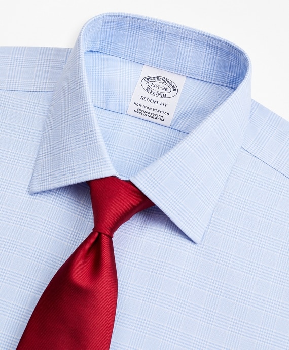 Stretch Regent Fitted Dress Shirt, Non-Iron Royal Oxford Ainsley Collar Glen Plaid