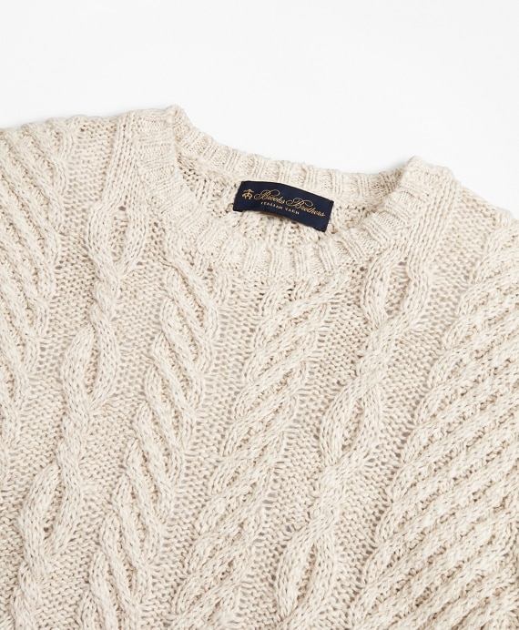 Cotton and Linen Cable Crewneck Sweater